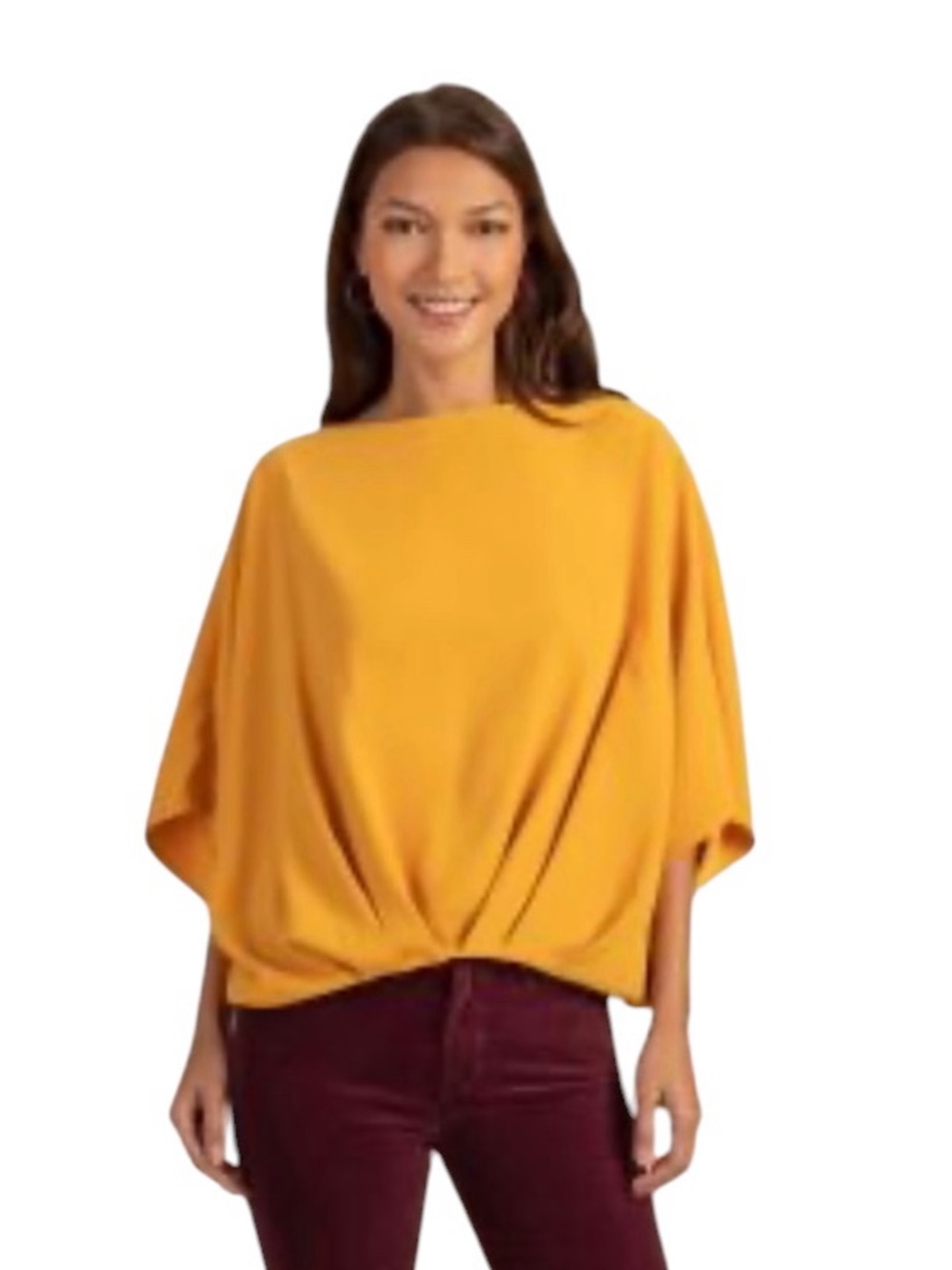 Trina Turk Coraline Dolman Sleeve Wide Boat Neck Blouson Yellow Orange Top M